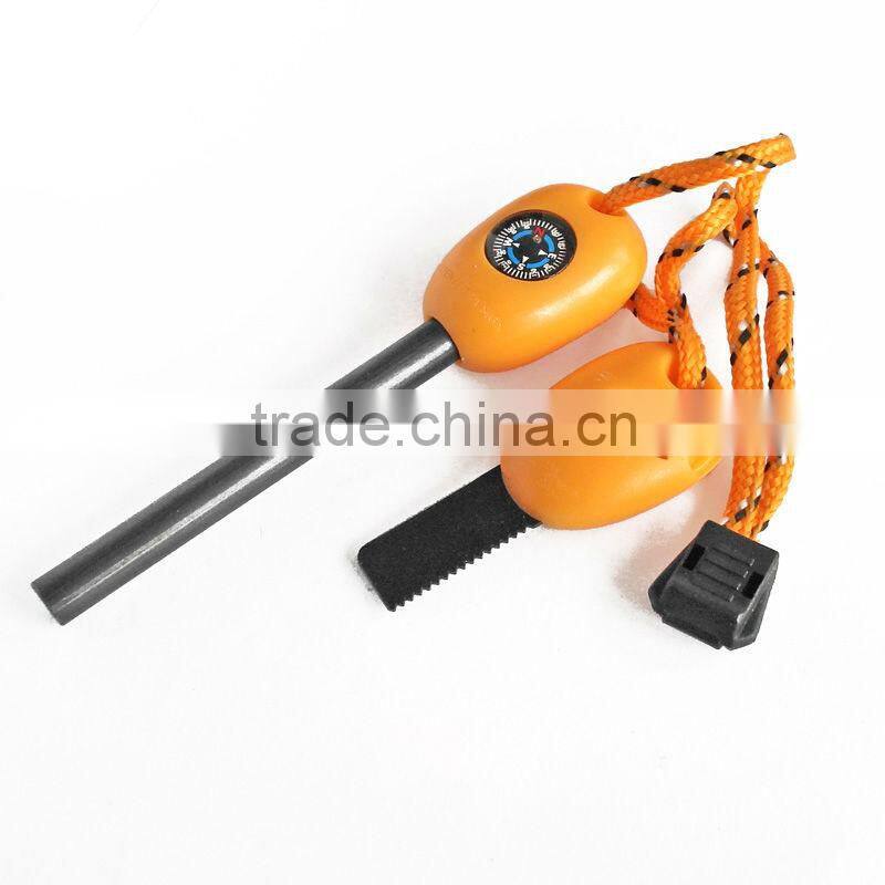 Flint Stone Fire Starter With Whistle Compass Saw Ruler Outdoor Survival Kit