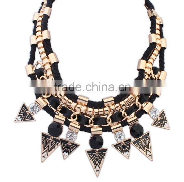 >>>New arrival chunky cord enamel handmade triangle statement crystal necklace/