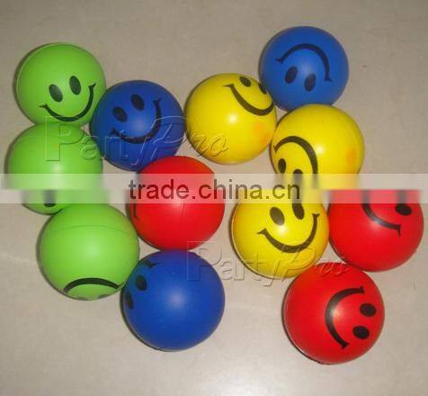 Partypro Zhejiang Factory Hottest Soft Ball Custom logo PU material Stress Round Ball with Smile