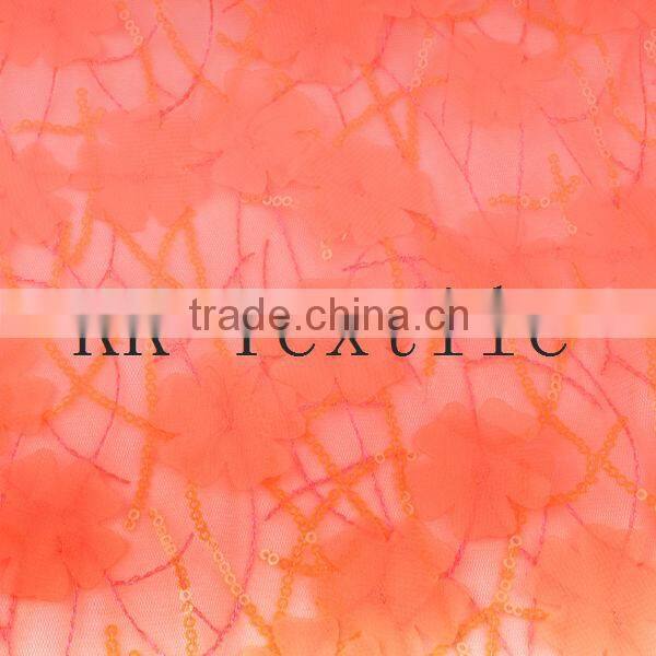 Latest Korean fashion fabric embroidery silk fabric textile shiny beaded lace fabric partysu