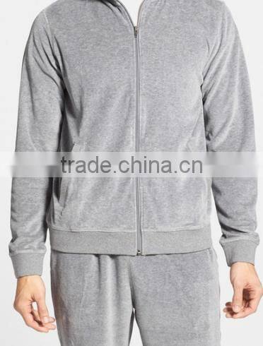 Cheap Warm Men's Velour Zip Pajama Jacket With Hood