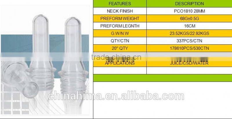 28mm/68g /2000ml-2500ml for mineral water bottle preform