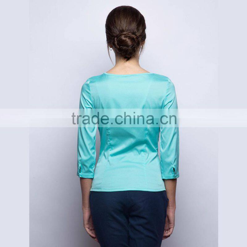 2015 fashion latest design 3/4 long sleeves tops images of ladies casual tops