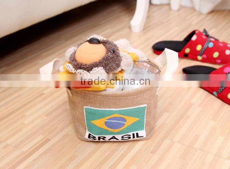 2015 contemporary and contracted jute Brazil flag Storage Baskets storage barrel