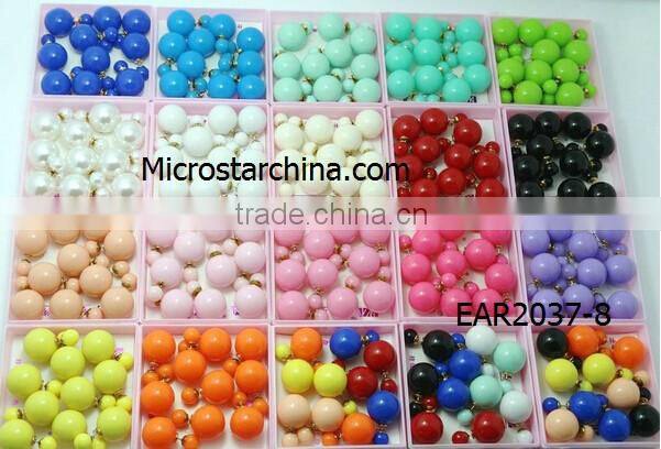 Wholesale Women Fashion Pearl Earring Two Ball magnetic Ear Stud
