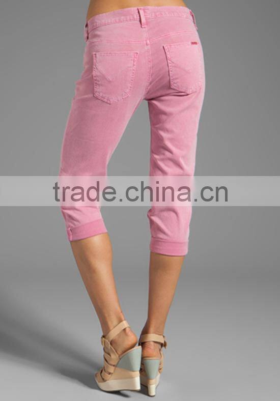 pink lady cropped jeans for women oem jeans cropped denim pants JXQ207