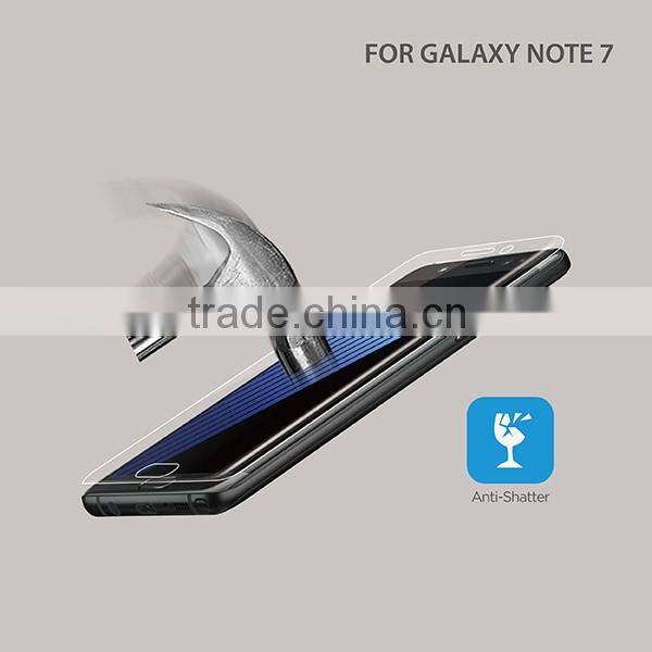2016 prefect OEM For Samsung Galaxy note 7 curved tempered glass screen protector, Full Cover 3D curved Note7