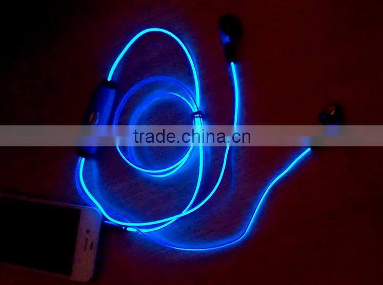 Shining Crazy Selling EL Flowing LED Light Earphone with microphone as Newst Promotion Gift gfactory directly supply