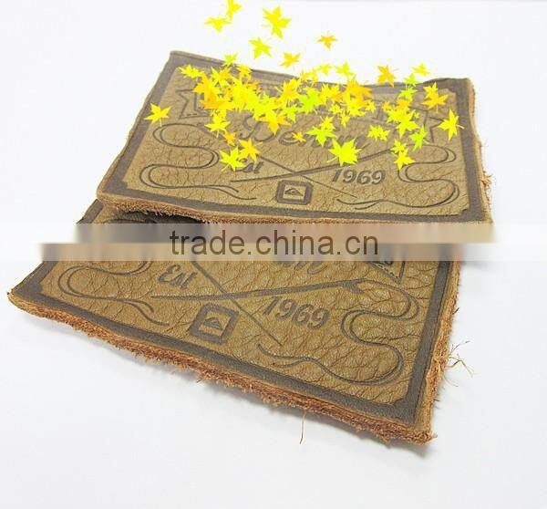 Custom Die Cut Shaped Brown Colored Real Leather, Faux Leather, jeans pu leather patches