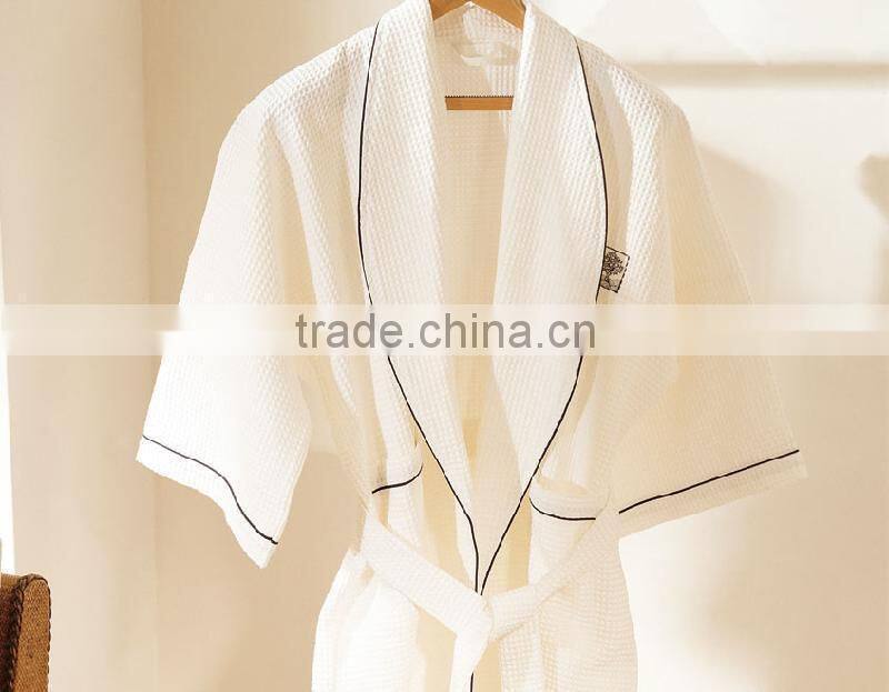 White Hotel Waffle Bathrobe Shawl Collar With Piping Robe