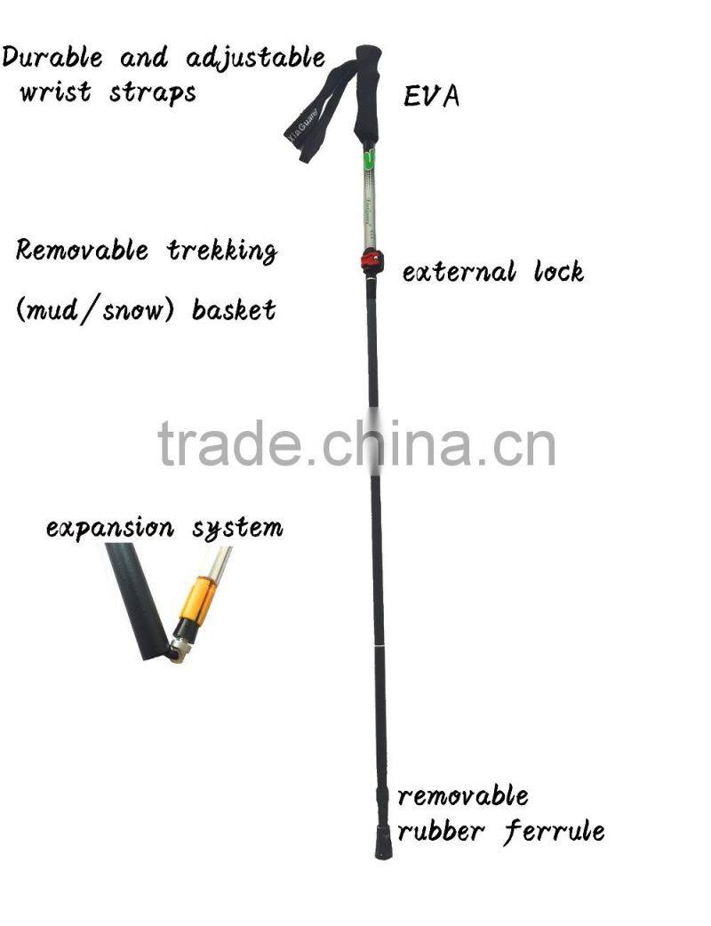 5 sections alumium7075 telescopic adjustable trekking pole nordic folding walking stick hiking pole