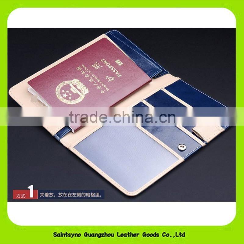 16227 Popular Multi-functional Wax Leather Passport Holder and Ticket Holder Leather Travel Wallet