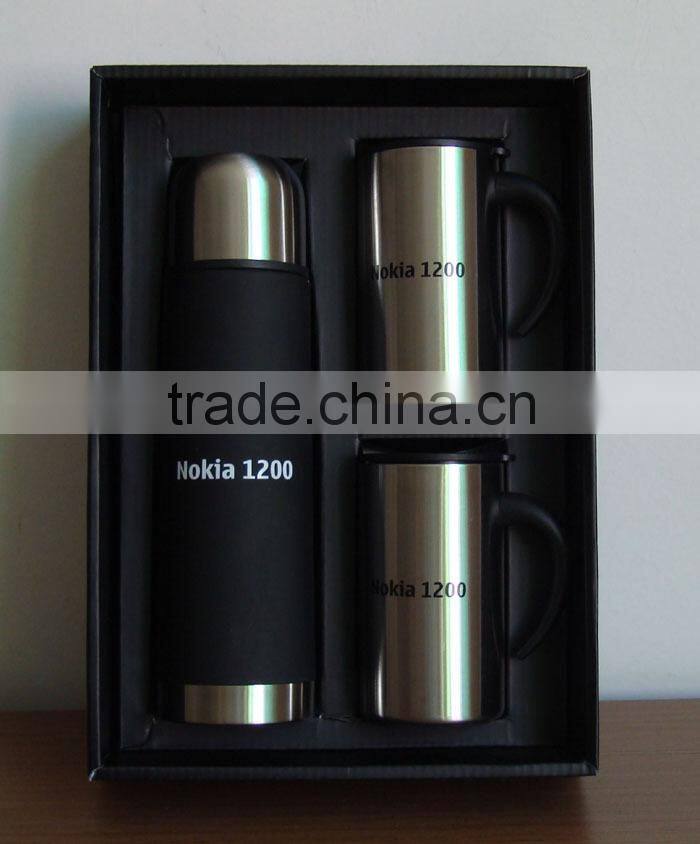 500ml stainles steel vacuum flask gift sets with 2pcs travel mug