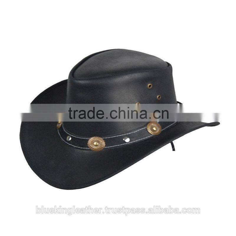 LEATHER COWBOY WESTERN STYLE HAT WITH LEATHER CONCO BAND