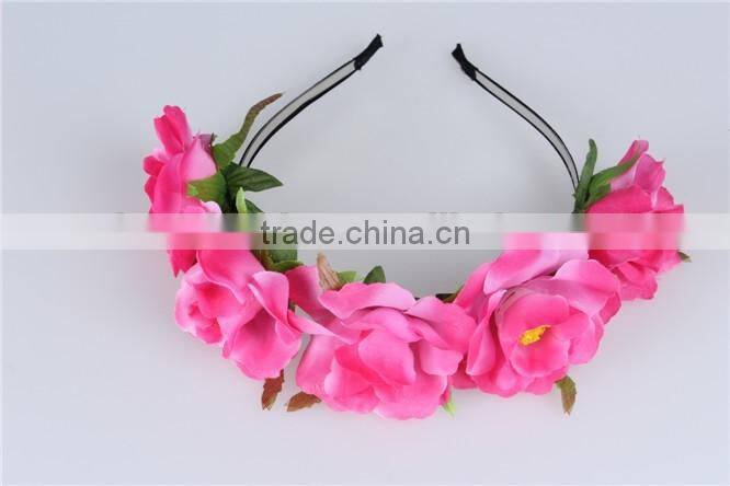 Bulk cheap cute hair accessories, kawaii light rose pink fabric frilly flower headbands for girls