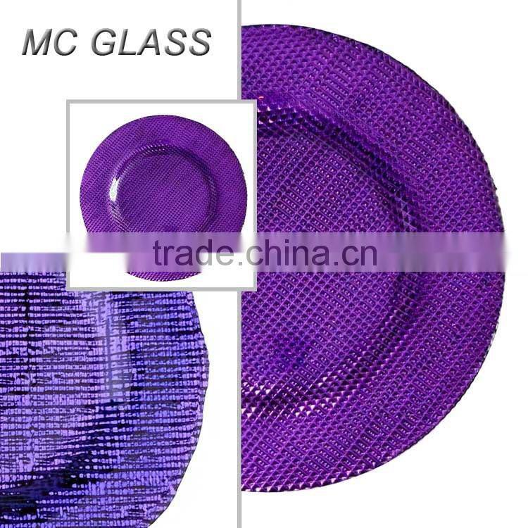 Wholesale Plates Dessert and Decoration Purple Dinner Glass Wedding Charger Plate