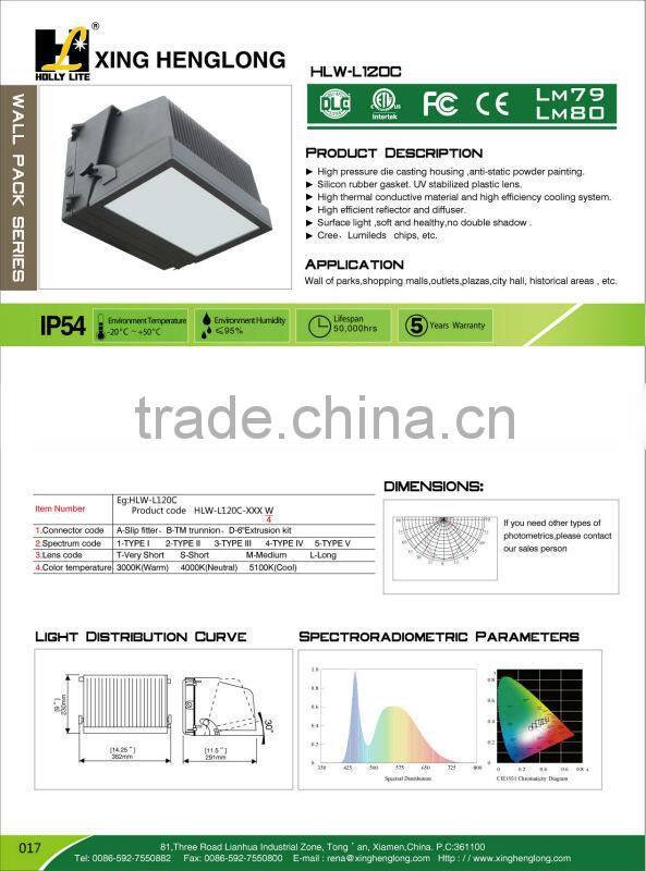 Semi cut off LED Wallpack lights 120W equal to 400 Metal Halide,LED wall pack with DLC and ETL approval