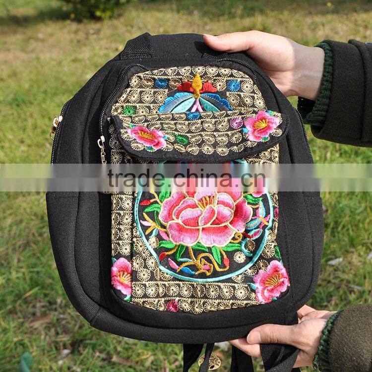 Delicate ethnic embroidery girls' backpack bag/Ladies shoulder bag fashion canvas beauty bags backpack