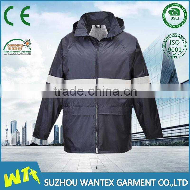 Wholesale Hot selling fashion reflective raincoat black industrial waterproof rain coat