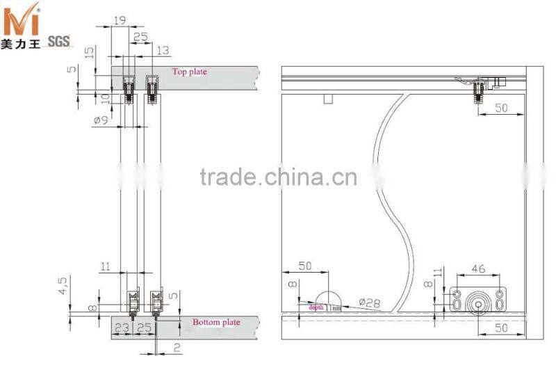 Hot Sell Internal Hanging Wardrobe Sliding Door Fittings for Closet Sliding Door