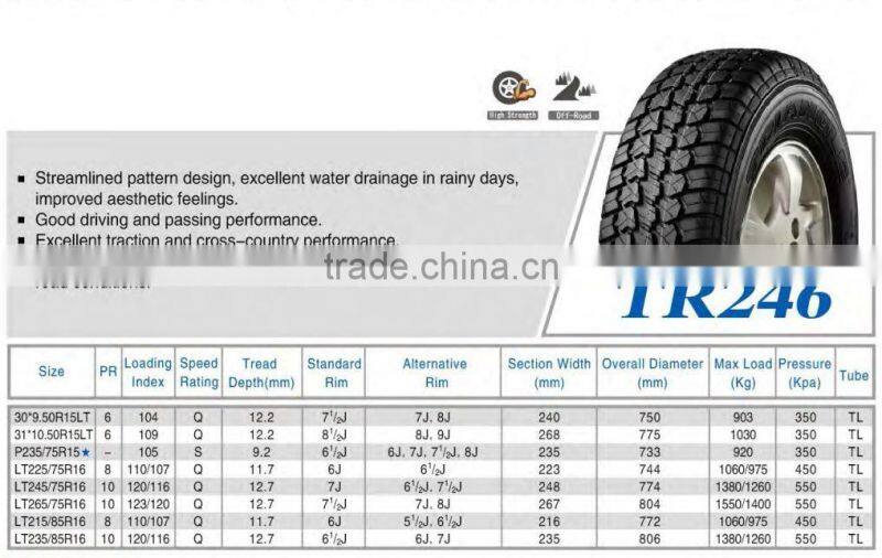 Triangle Brand Pick Up & 4x4 Tire 30*9.50R15LT Cheap Factory Price