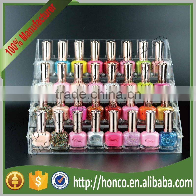 Top Selling 32pcs 4 Tiers Acrylic Nail Polish Cosmetics Display Rack Clear Colour