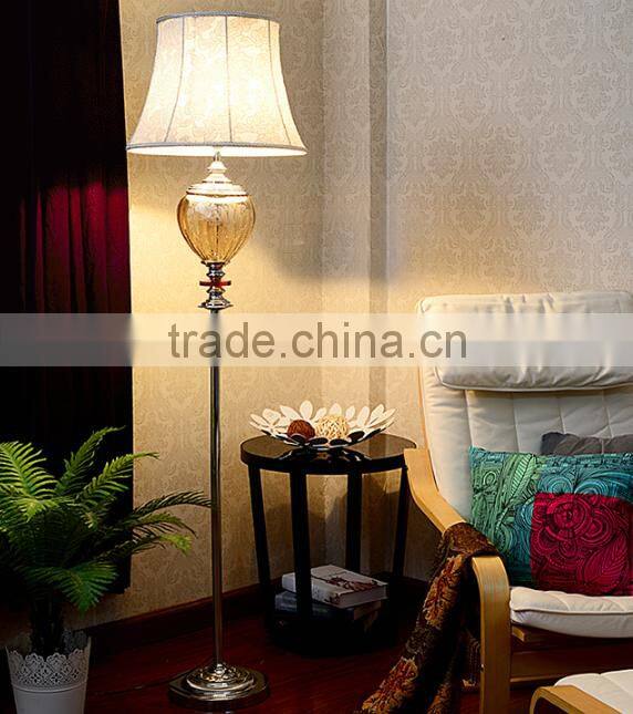 Flower pattern artistic glass floor lamp with white color flower fabric lampshade