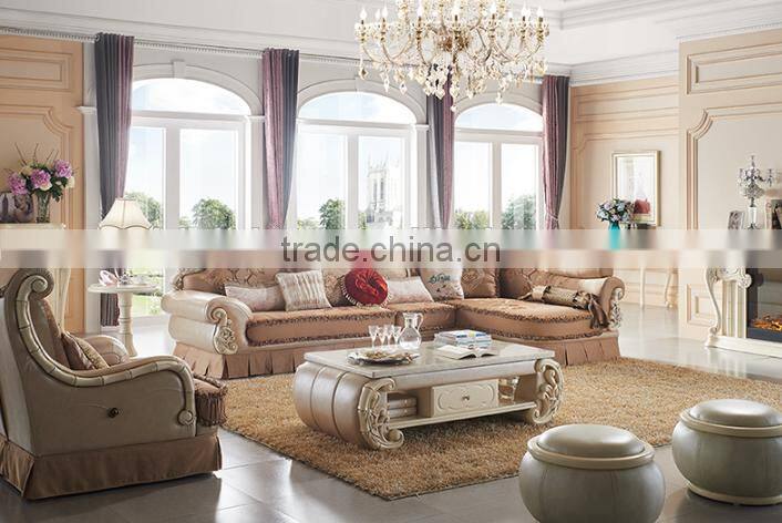 Fresh bamboo design solid wood carving ffabric living room corner sofa set