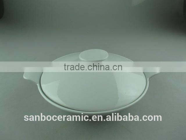 AB Grade porcelain stock White Ceramic Cookware Pot with lid , Ceramic Stew Pot, Round small turren