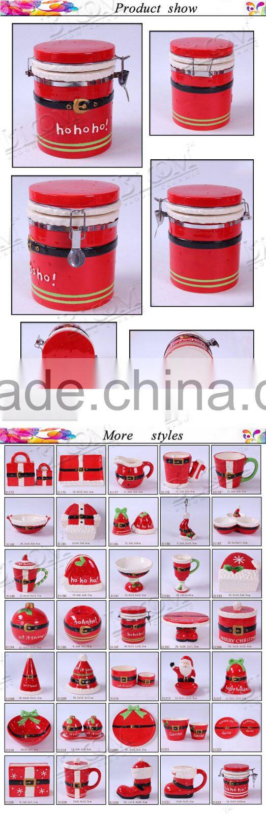 Christmas decor iron desgin ceramic kitchen canister