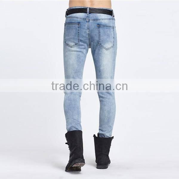 Korea style men ripped jeans washed ankle destroyed pants