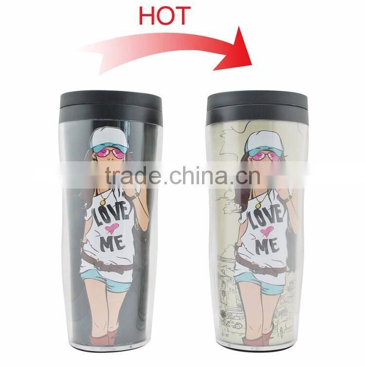 PS Double-wall color change plastic travel mug