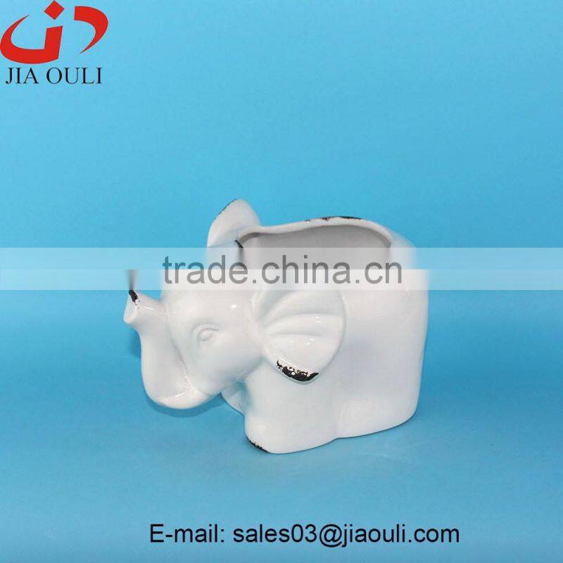 Antique Animal flower pot, Ceramic Elephant planter