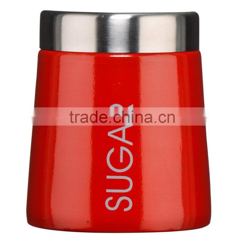 Red tea Coffee Sugar Canisters stainless steel lip set of 3