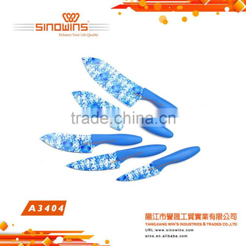 A3391b High Quality 5PCS stainless steel blade titanium plated knife sets