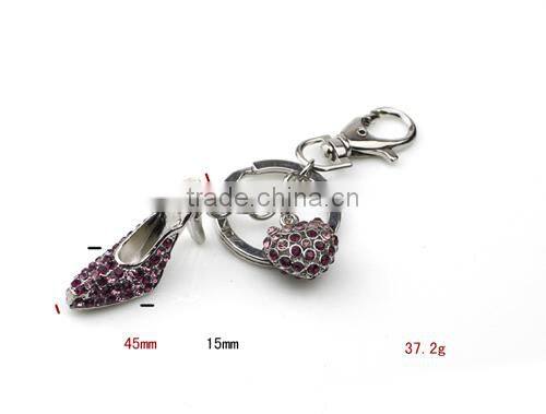 Cheap Promotional Amyst zinc Alloy Heart and Shoe Shaped Keychain KY07-0005