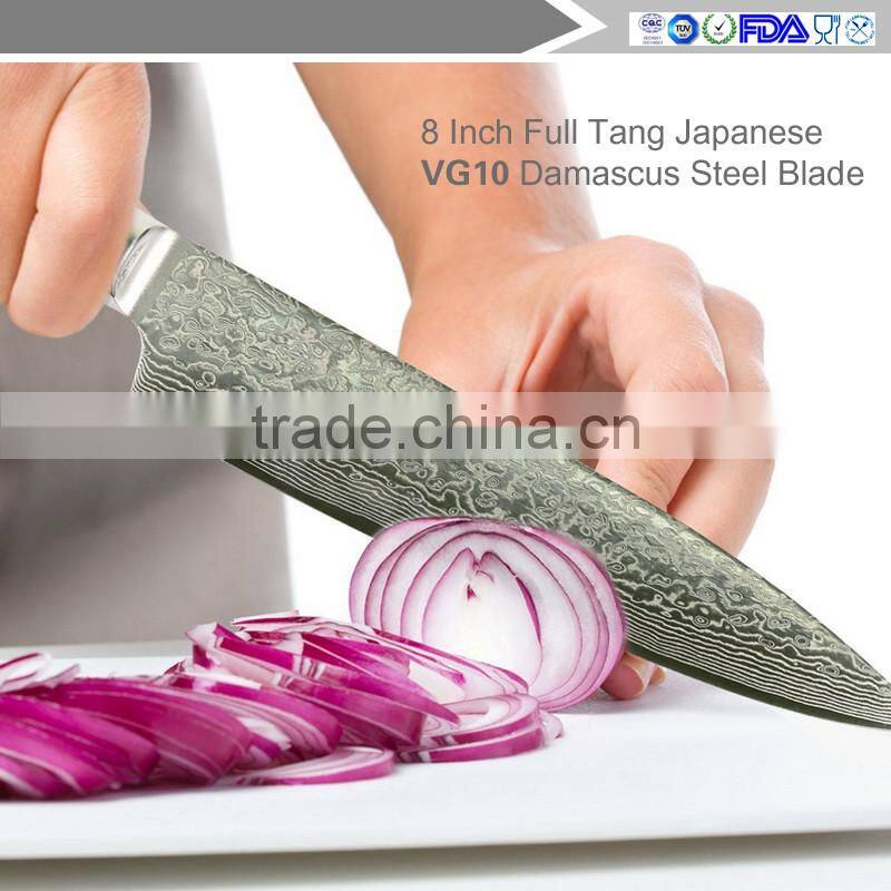 Wooden Handle Chef's Knife - Good Grips 8 Inch Full Tang Japanese VG10 Damascus Steel Blade