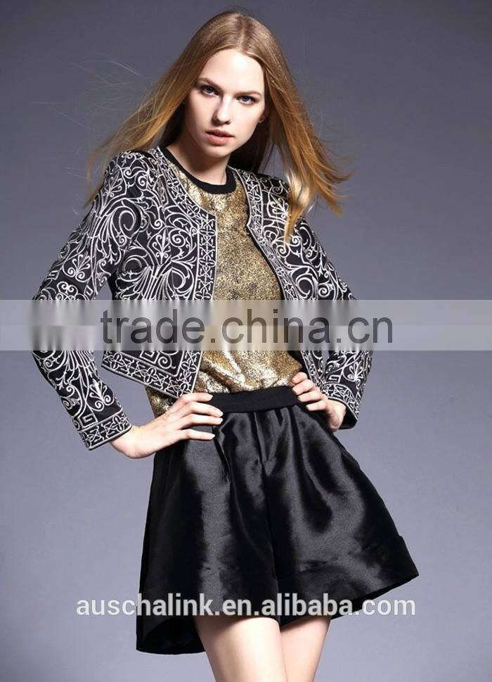 auschalink ladies long sleeve fitted embroidery jackets short style designs
