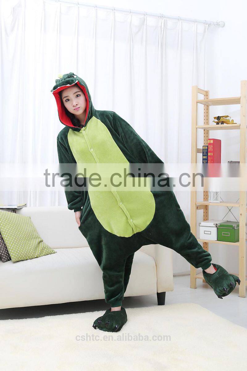 flannel cartoon adult animal jumpsuit animal pajamas jumpsuit green dinosaur design