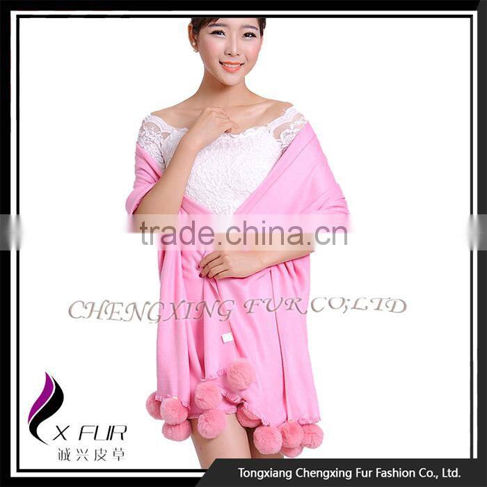 CX-B-P-42D 2016 Wholesale High Quality Fashion Cashmere Pashmina Shawl Scarf With Fur Pom Pom