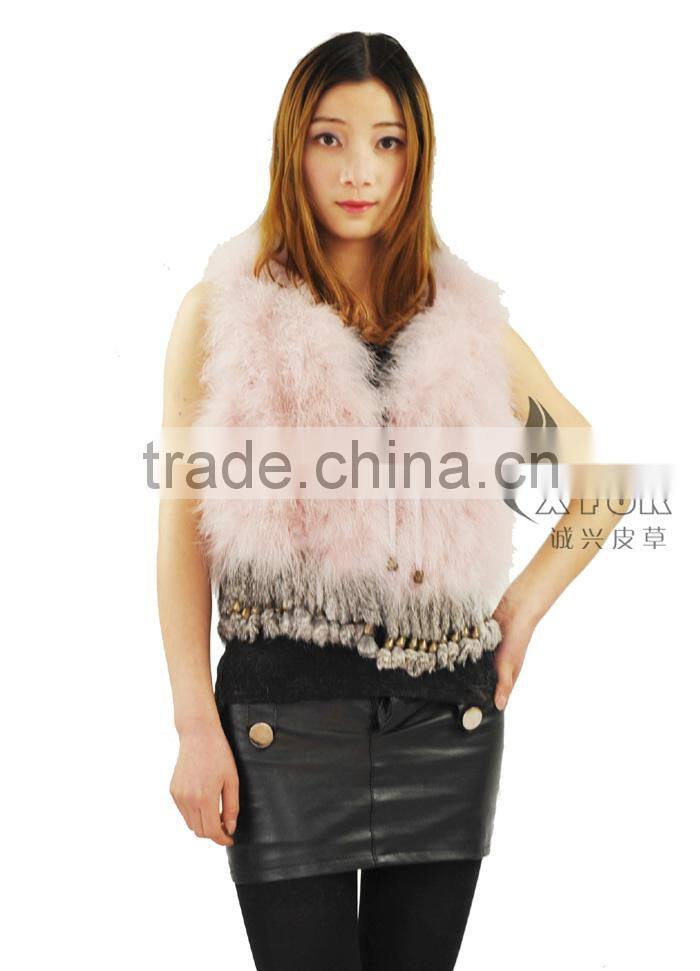 CX-G-B-79D Women Clothes Rabbit Fur Tassels Turkey Wholesale Feather Vest