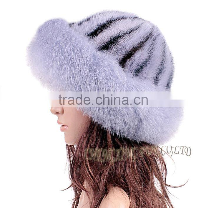 CX-C-156D Hot Selling New Products Fashion Real Mink Fur Hat With Fox Trim
