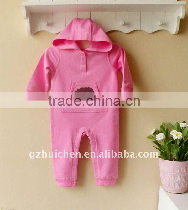 2011 autumn baby wear 100% cotton embroider hooded romper
