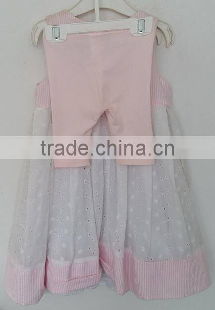 baby girls pink and white embroidered dress and knit shorts 2pcs suits for summer