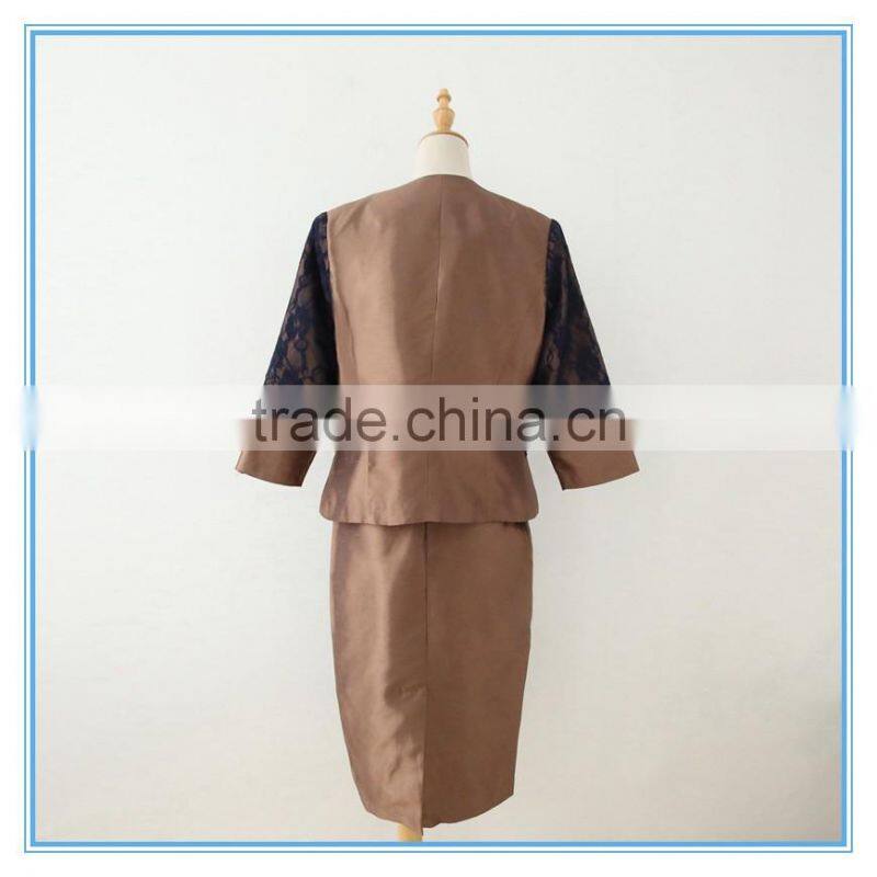 Shantung Lace Combination Classic 3 Pieces Skirt Church Suit For Women