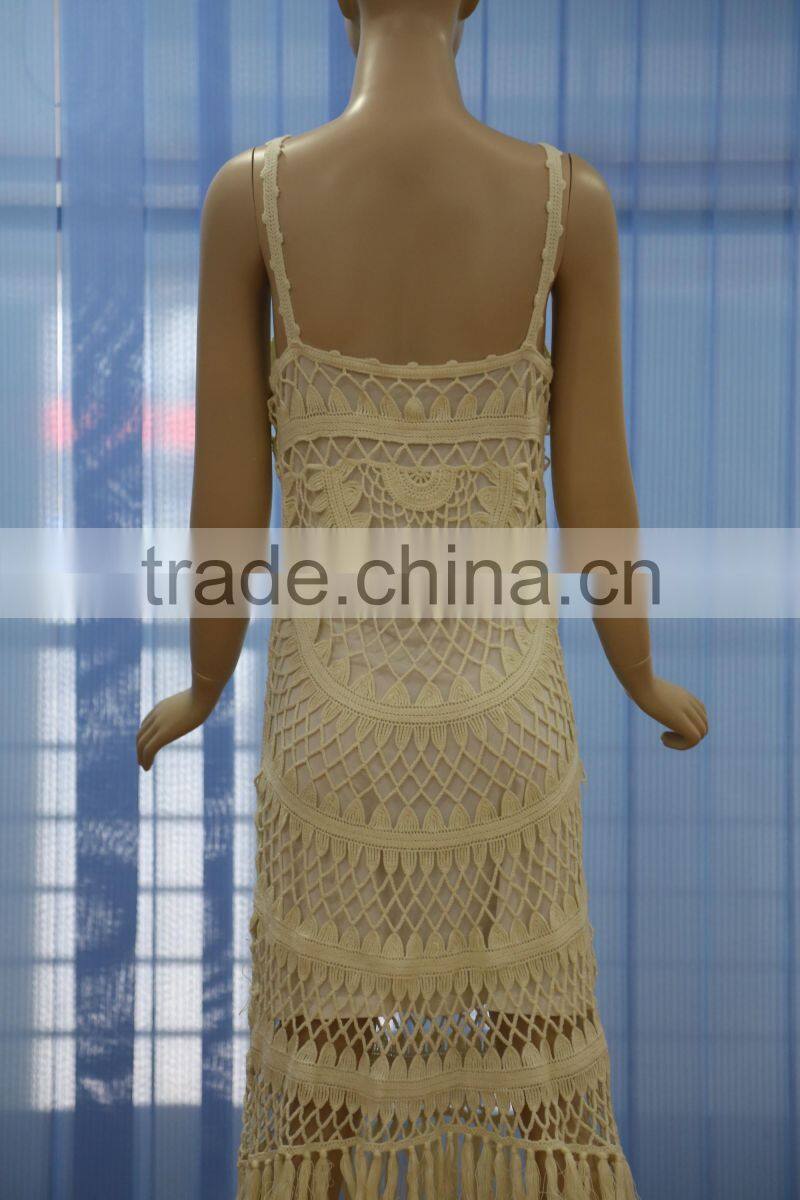 latest machine crocheted ladies sleeveless long evening dress