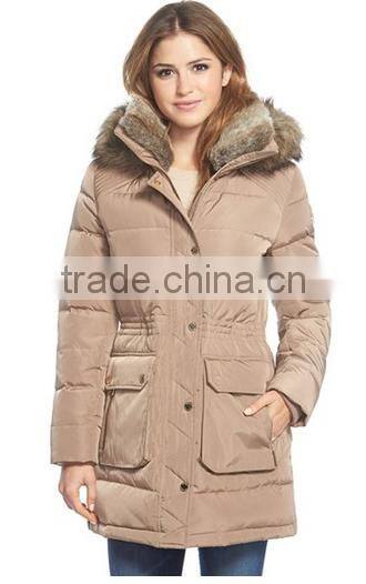 Wholesale 100% Nylon Shell Women's Slim Parka Jackets With Fur
