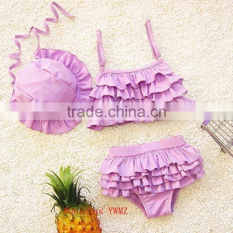 Swimsuit baby summer biniki solid color ruffle design bulk buy from China Yiwu