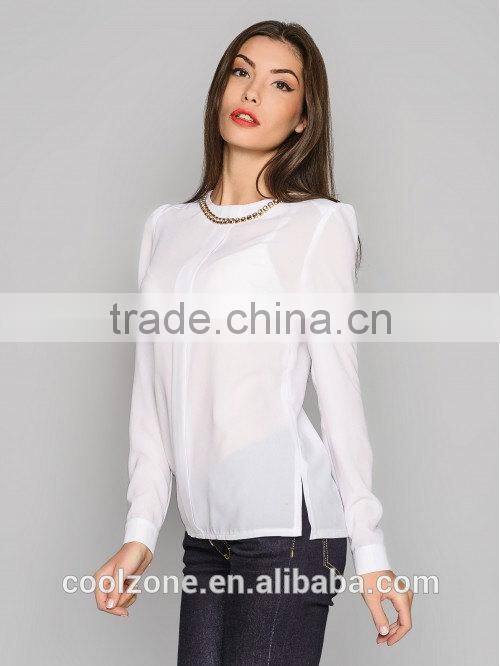 2015 New office blouse design long sleeve chiffon blouse for women