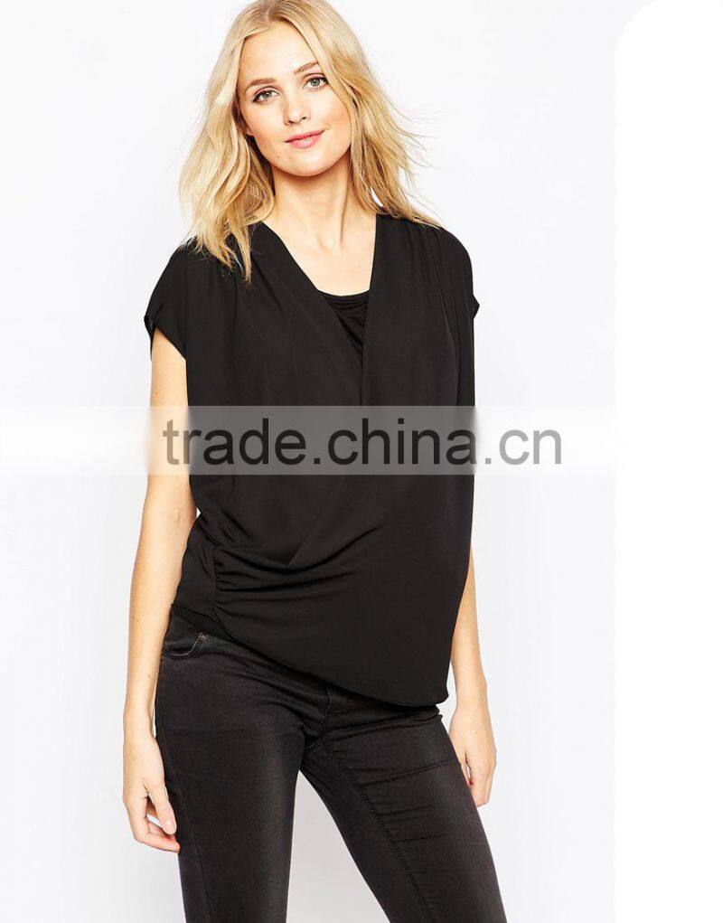 100% Polyester square neck cap sleeves maternity clothings for nursing